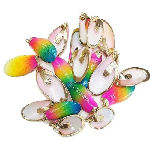 5pcs Natural Conch Shell Colorful Charms Jewelry Making 20*44mm Gilt Edge Oval Small Pendant for DIY Necklace Choker Accessories