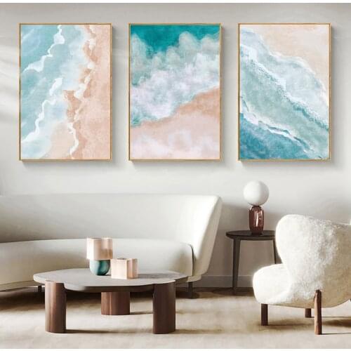 Abstract Beach Ocean Wave Landscape Canvas Painting Blue Watercolor Wall Art Posters And Prints Nordic Living Room Home Decor
