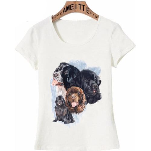 AMEITTE New Summer Fashion Women Short Sleeve Clever Newfoundland Dog Print T-Shirt Woman Casual Tops Dog Design Cute Girl Tees