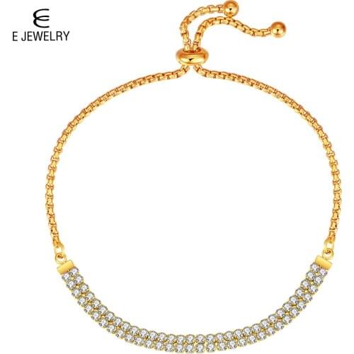 E Charm Crystal Tennis Bracelets for Women 2 Row Gold Silver Color Stainless Steel Chain Bracelet adjustable Bolo Jewelry Gifts