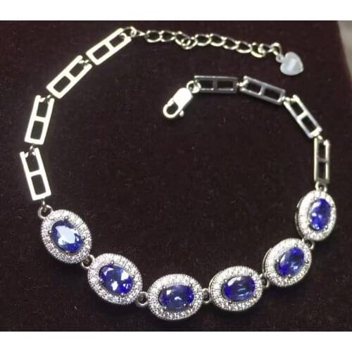 Natural blue tanzanite Bracelet Natural gemstone bracelet S925 silver fashion luxurious Elegant round women party fine jewelry