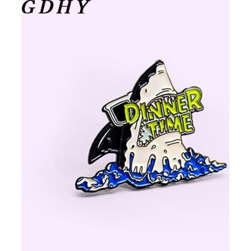GDHY Shark Enamel Pins DINNER TIME Ocean sea wave Whale shark Animal Vacation time Backpack Brooches Badge Gift for Kids Unisex