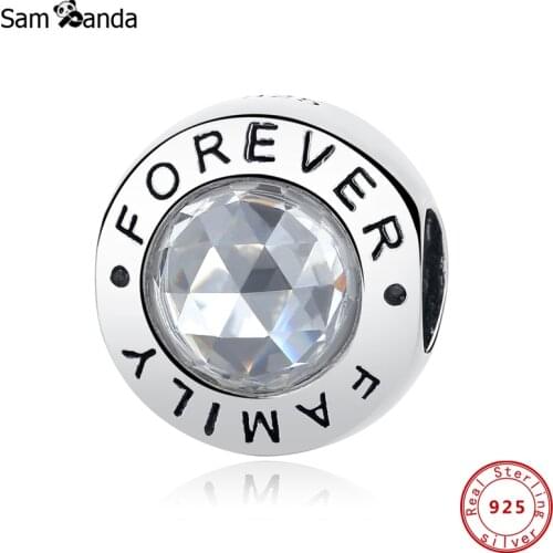 Charms Sterling Silver 925 Original Fit Bracelet Crystal Letter Beads Women Diy Jewelry Family Forever Charm