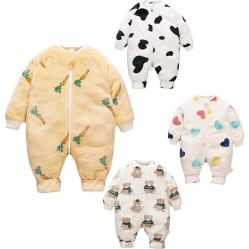 Autumn Winter Baby Girls Boys Romper Cute Cartoon Pattern Flannel Sleeping Bag Kids Overall Jumpsuit Infant Children Clothing