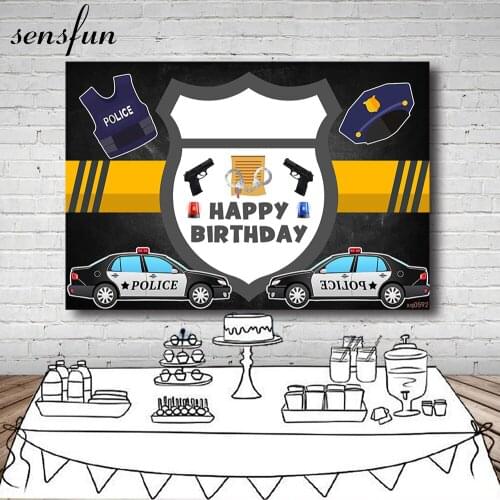 Photography Backdrops Police Theme Birthday Party Backdrop Pistol Handcuffs Background Cool Boy Photo Studio Backdrop Photo Prop
