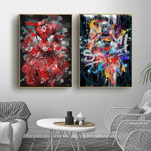 Graffiti Art Marvel Canvas Painting Superhero Spiderman Iron Man Comics Painting Wall Art Cuadros Pictures for Home Decor