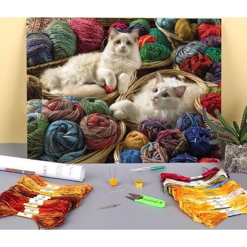 Cat Animal Pre-Printed 11CT Cross-Stitch Embroidery Kit DMC Threads Knitting Handmade Hobby Painting Floss Wholesale Adults