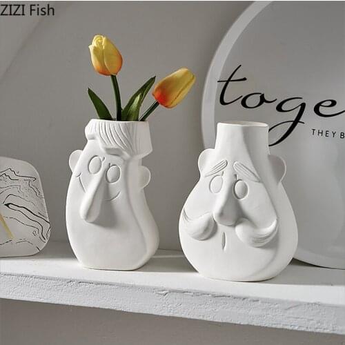 Creative Abstract Human Face Head Ceramic Vase Flower Arrangement Dried Flower Decoration Hydroponic Flower Vase Home Decoration