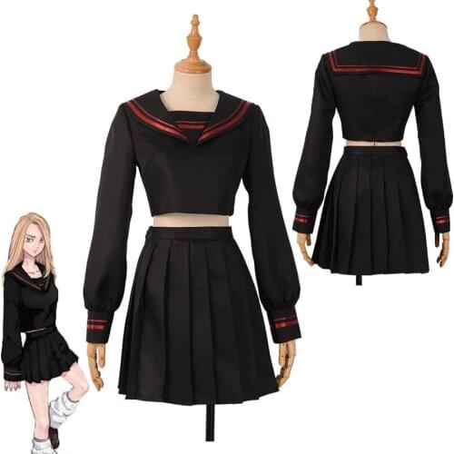 Anime Tokyo Revengers Shiba Yuzuha Cosplay Costume School JK Uniform Long Sleeve Black Top Skirt Full Set Women Girls Halloween