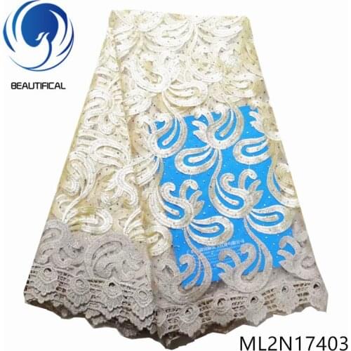 Beautifical Net lace fabrics french lace embroidery fabric with stones New arrival african lace fabrics for dress 5yards ML2N174