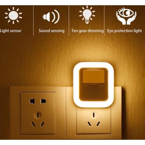 Sound and Light Control Lamp Night Light Bedroom Decor Plug in Led for Hallway Stair Corridor Baby Room,US Plug-ABUX