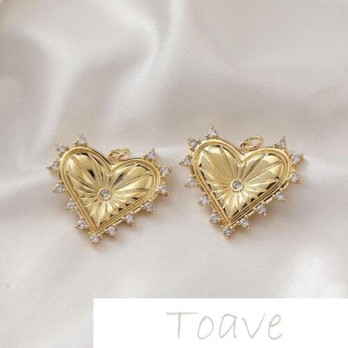 Copper plated 14K real gold cool girl cute and exquisite peach heart love inlaid zircon rhinestone pendant diy accessories