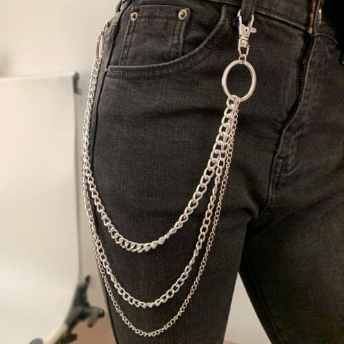 Hip Hop Punk Metal Multi-layer Waist Pants Chain Hipster Rock KeyChains Trousers Jeans Key ring Men Women Jewelry