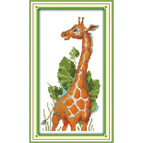Giraffe cross stitch kit cartoon animal aida 14ct 11ct count canvas cross-stitches set embroidery DIY handmade needlework plus