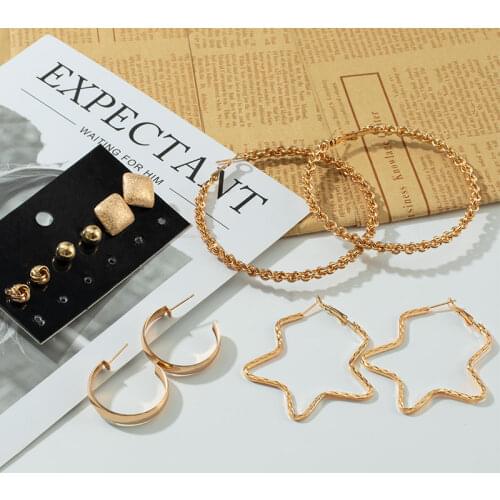 Womens Earring Set Korean Fashion Metal Earrings Womens Geometric Gold Round Earrings 2021 Fashion Jewelry Gift Accessories