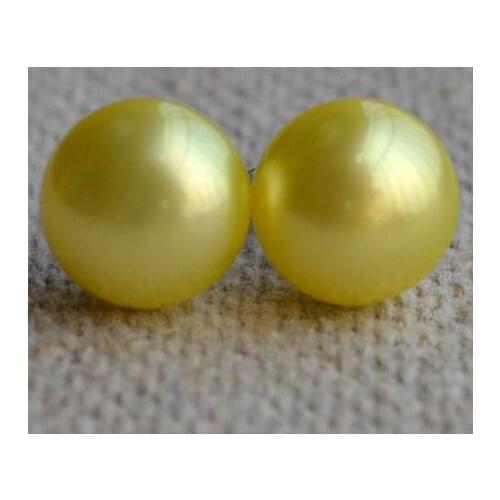 New Arrival Favorite Pearl Jewelry 9-9.5mm Yellow Color Genuine Freshwater Pearl Silver Stud Earrings Fine Jewelry Lady Gift