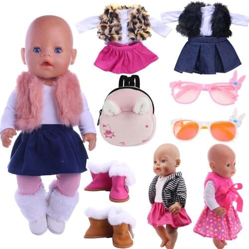 Doll Clothes Accessories Plush Vest,Skirt,T-Shirt,Shoes Fit 18 Inch American Doll 43Cm Baby Reborn Clothes Generation,Toy Gifts