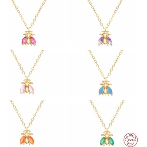 Clavicle Chain Necklace S925 Sterling Silver Korean INS Colorful Zircon Bee Pendant Necklaces For Women Girls Multilayer Collare