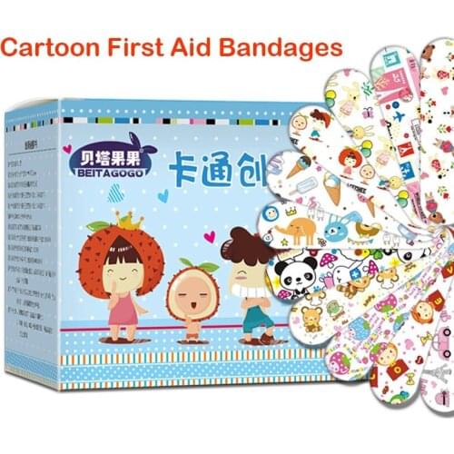 120PCs Cartoon Bandages Home 3D Sticker Wound Plaster First Aid Hemostasis Sterile Stickers For Children Decoration Sticker