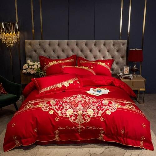 Papa&Mima Embroidery Sanding Egyptian Cotton Bedlinens Print Bedding Set Sheet Pillowcase Duvet Cover