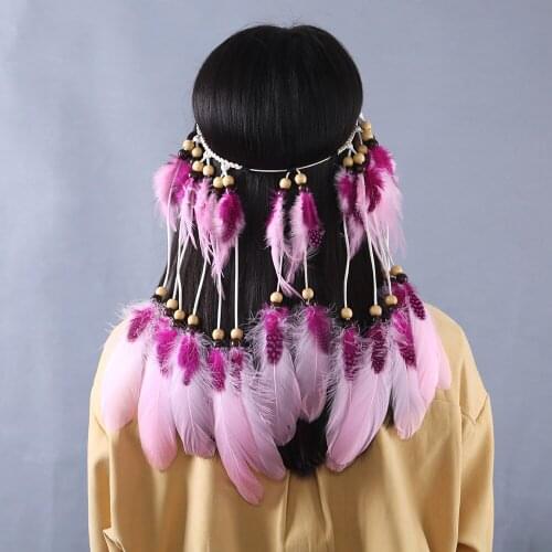 Feather Headband, Boho Feather Headwear Hippie Headdress Bohemian Hairband for Women Hair Feather Womens Hair Prom Accessories