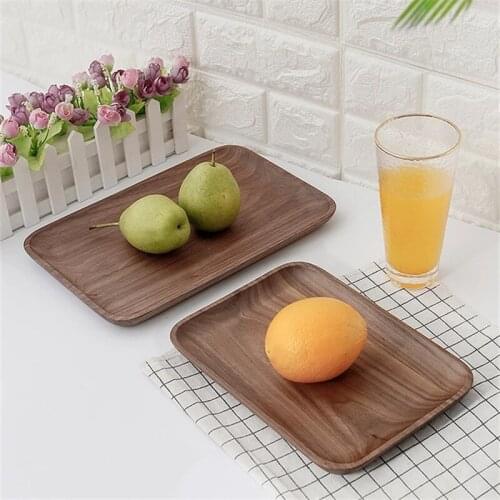 Rectangle Black Walnut Wood Plate candy Fruit Dishes Saucer Dessert Dinner Bread Pizza Food Storage Round Shape Plate Tray
