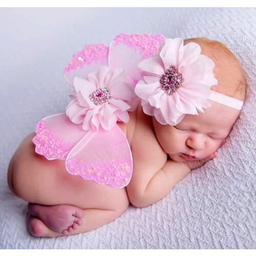 Newborn Baby Photography Angel Wing Photo Props Costumes Flower Elastic Headband Set Toddler Clothing Accessories Birthday Gifts