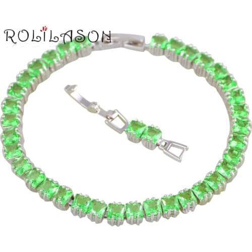ROLILASON High Quality Charm Bracelets Amazing Green Peridot Silver Bracelets for Women Wedding Fashion Jewelry TBS1088