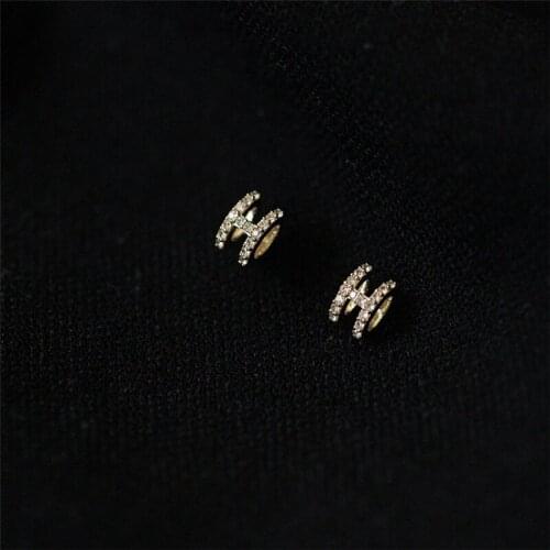 Liemjee Wholesale Sterling Silver The Letter H Zircon Earrings Fashion Jewelry For Women Feature Namour Charm Gift All Seasons