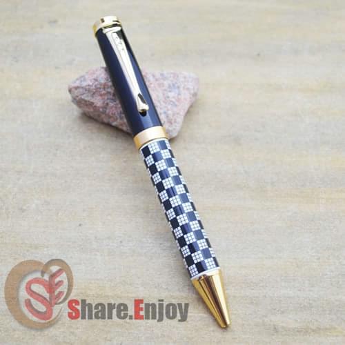 BALLPOINT PEN JINHAO 500 BLACK AND WHITE CHESSBOARD BLACK CAP GOLDEN TRIM