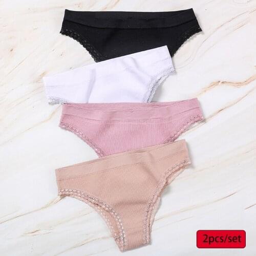 2PCS/Set Womens Seamless Panties Sexy Lingerie Floral Lace Underwear Female Soft Briefs Girls Underpants Thongs Intimates M-XXL