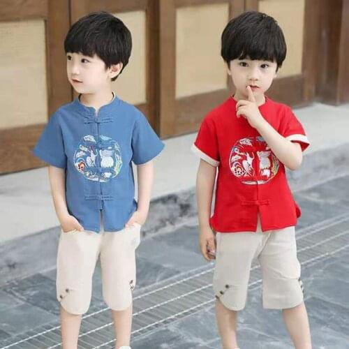 High Quality New Kids Baby Boys Cool Summer Clothing Sets Tops+ Short Pants Sets Children Boy Chinese Style 2Pcs Suits Outfits