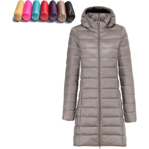 Jacket Woman Winter Padded Hooded Long Jacket White Duck Down Female Overcoat Ultra Light Slim Solid Jackets Coat Portable Parka
