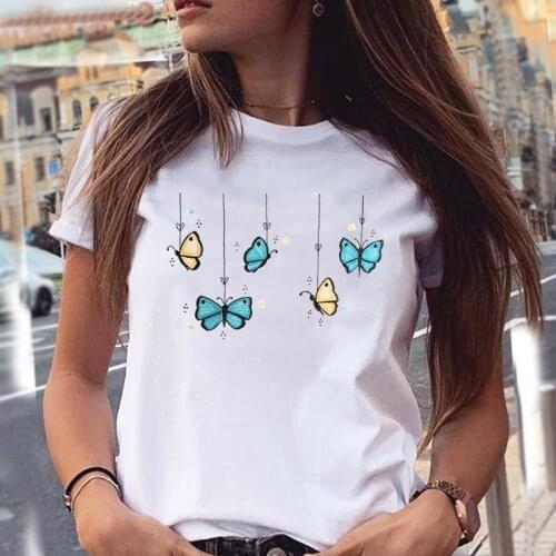 Women T-shirts 90s Lovely Butterfly Trend Fashion Cartoon Summer Graphic Print Female Stylish T Top Shirt Girl Tee T-Shirt