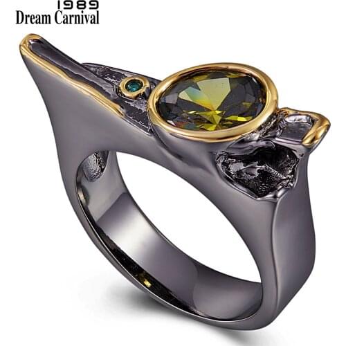 DreamCarnival1989 Exaggerated Personality Cubic-Zirconia-Ring for Women Wedding-Engagement Jewel Black-Gold Gothic Rings WA11778