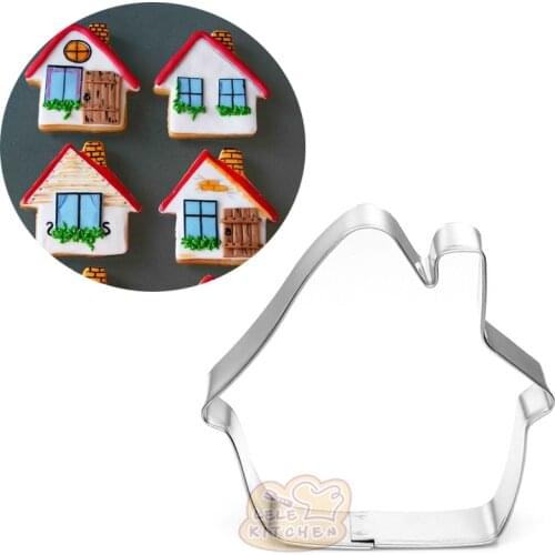 1pcs patisserie reposteria House Stainless Steel Cookie Cutter Chocolate Cupcake Toppers Pastry Shop Fondant Decor Tools Bakery