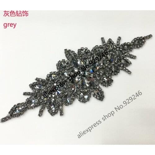 1pc/lot fashion grey glass crystal rhinestone applique hotfix strass motif for women coat dress waist garment shoes decoration