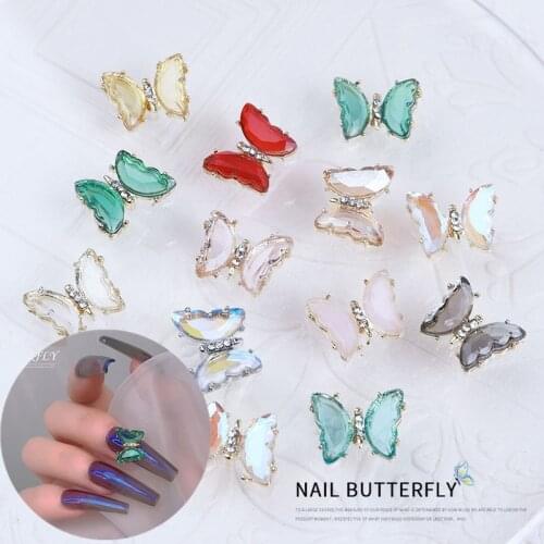 10pcs Shiny Crystal Butterfly 3D Nail Art Decorations Charm Diamond Glass Alloy Flat Base Design Jewelry Manicure Accessories