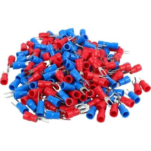 200pcs 16-14 AWG Red Blue Wire Connector Insulated Fork Terminal #4