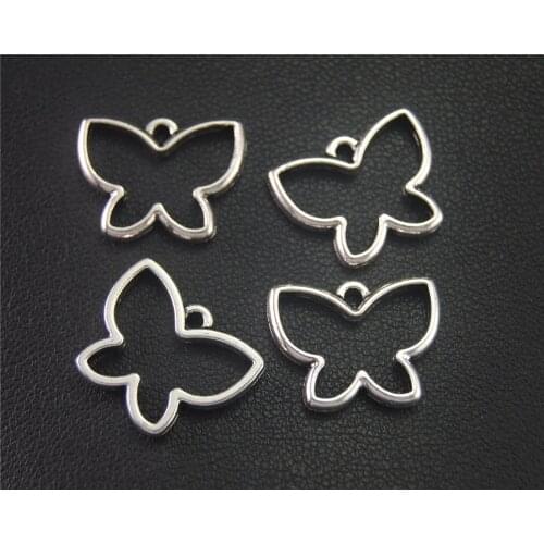 50pcs Silver Color Hollow Out Butterfly Charm Pendant DIY Necklace Bracelet Bangle Findings 14x17mm A1991