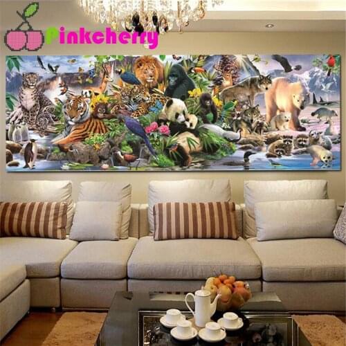 Large size Diamond Painting Safari friend Landscape Diamond Mosaic Full Diamond Embroidery Sale Lion Panda Tiger Bear k333