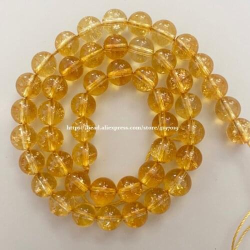 Free Shipping Natural Stone Yellow Crystal Quartz Round Loose Beads 15" Pick Size For Jewelry Making DIY
