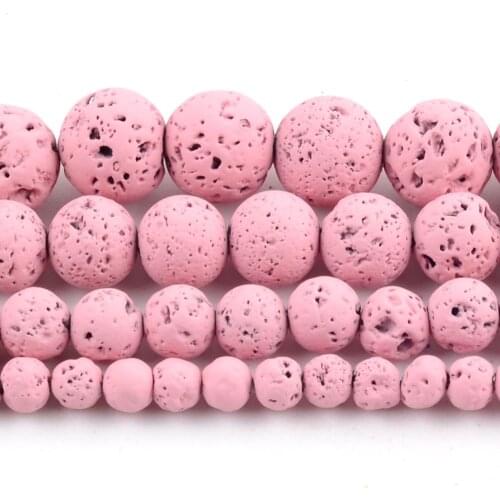 Natural Pink Volcanic Rock Lava Rubber Stone Beads For Jewelry Making Beads Round Loose Spacer 4/6/8/10mm Bracelet Handmade