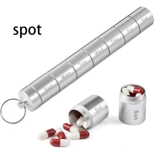 CFQF waterproof aluminum drug pill box aluminum case keychain metal pill case 7 days container tablet pill organizer