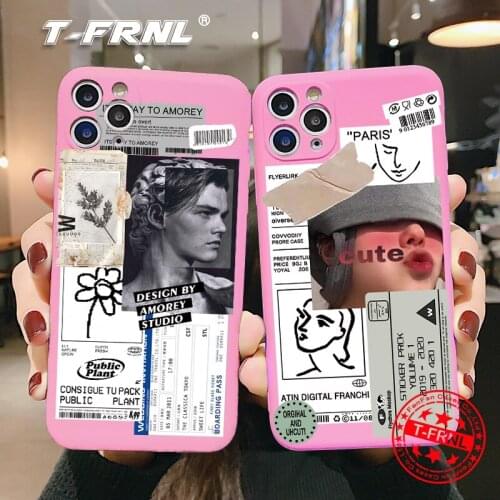 For iPhone 11, 12 Pro, XS Max X 6 6s 7 8 Plus Pink Soft TPU Retro Phone Case with Barcode Label for iPhone 12 mini Pro XR case