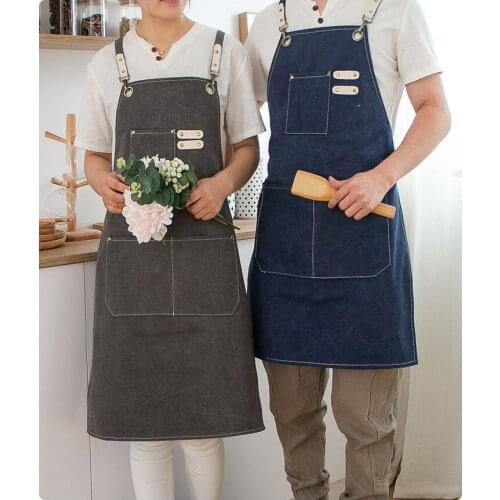 Denim Apron Female Thick Wear-resistant Couple Adult Anti-fouling Household Kitchen Women Apron Custom Logo Work Clothes Male