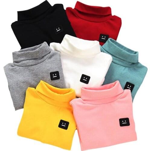 2019 Winter High Collar Candy Colors Boys T-Shirts For Girls Long Sleeve Keep Warm Kids Boys T Shirt Happy Birthday Girls Tops