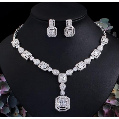 2 Pcs High Quality Luxury White Cubic Zircon Women Wedding Costume Jewelry Sets For Brides Dubai Gold Color Party Accessories
