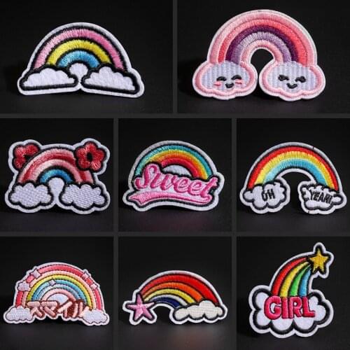 Colorful rainbow sweet girl embroidered clothing patches students hats bags T-shirt cute decorative Exquisite sticker