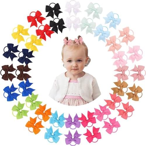 20Pcs/lot Grosgrain Ribbon Bowknots Elastic Hair Bands For Cute Girls Colorful Hair Ropes Ties Headwear Kids Hair Accessories